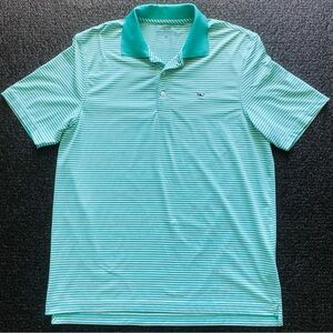 Vineyard Vines Men's Aqua & White Striped Polo